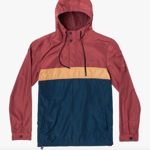 Men's RVCA MEYER PACKABLE ANORAK JACKET Maroon Windbreaker Pullover w/ Hood XL